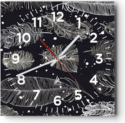 Produktbild von Wanduhr - Quadrat - Glasuhr - Federn Grafiken Gliederung - 40x40cm - Schleichendes Uhrwerk - Lautlos - zum Aufhängen bereit - Dekoration Modern - Wanddekoration aus Glas - C4AC40x40-4244