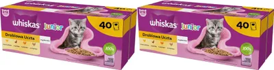 Produktbild von Whiskas Junior Katzennassfutter Geflügel Auswahl in Gelee, 80 Portionsbeutel, 80x85g (2 Großpackung) – Katzenfutter nass für heranwachse