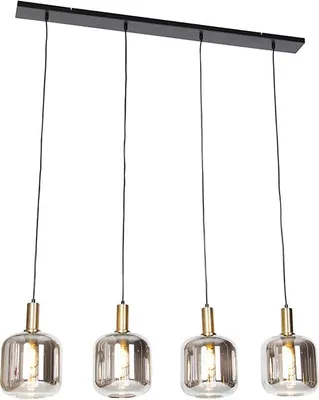 Zdjęcie produktu dla Qazqa Smart – designerska lampa wisząca LED do jadalni, model „Zuzanna” – czarna z przydymionym szkłem, 2700 K – 6500 K, z regulacją jasności, 4-punktowa, 120 cm, idealna jako lampa do jadalni, kuchni lub salonu
