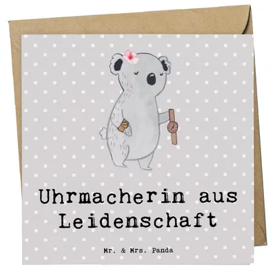 Produktbild von Mr. & Mrs. Panda Grußkarte Uhrmacherin Leidenschaft - Grau Pastell - Geschenk, doppelkarte, anlasskarte, faltkarte, Glückwunschkarte, Klappkarte