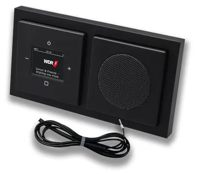 Produktbild von Busch Jäger DAB+ Unterputz Radio 8215U-101 SCHWARZ MATT Komplett-Set + Lautsprecher + 0,9 m EBROM Wurfantenne zur Empfangsoptimierung - 8215 U -101