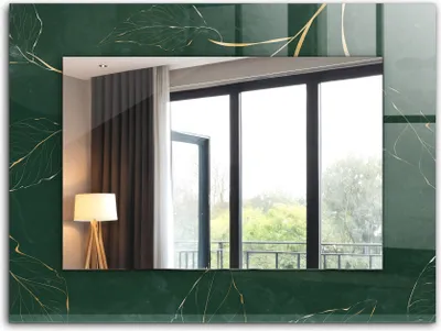 Produktbild von Bedruckter Spiegel - Wandspiegel - Dekorativer - Modern - 80x60 cm - Grüne Goldene Blätter