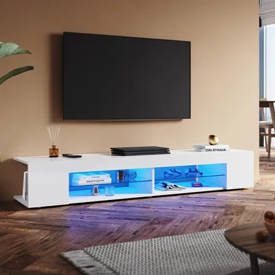 Produktbild von SONNI TV-Schrank Weiß Hochglanz 180 x 39 x 30cm Ausgestattet mit RGB-Lichtleiste und Aufbewahrungsschrank