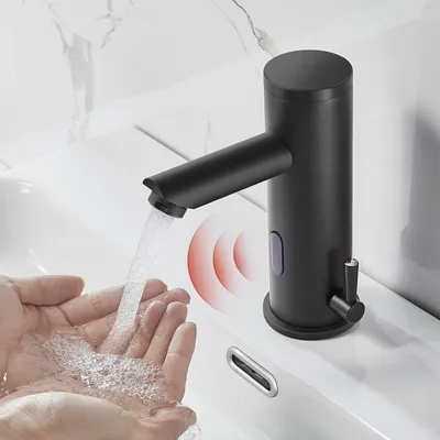 Produktbild von Senzorová baterie Auralum pro koupelnu s infračervenou baterií, automatická umyvadlová baterie koupelnová baterie pro umyvadlo, černá