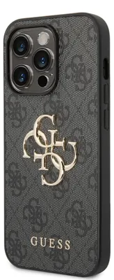 Produktbild von Guess Polyurethan4G Metal Logo Case für iPhone 15 Pro grau