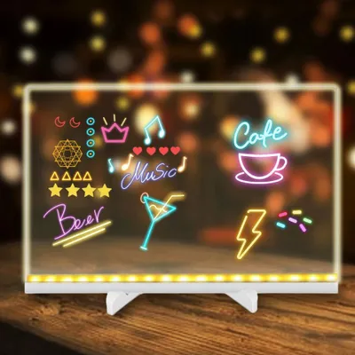 Produktbild von Led Zeichenbrett, 2026 Neu Leuchtendes Led Zeichenbrett fš¹r kinder Acryl Notiztafel mit 7 Farben Stift und Verstellbarem St?nder,Drawing Board,Memo,Werbetafel (30 * 20CM)