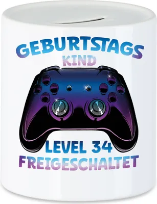 Produktbild von Geburtstagskind Level 34 Freigeschaltet Spardose Happy Birthday Geburtstag Level Controller Konsole Game Spiel