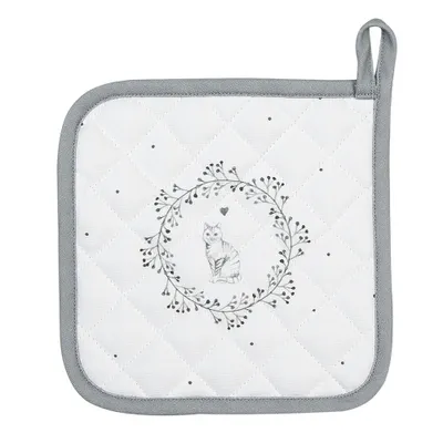 Produktbild von Clayre & Eef Topflappen 20x20 cm Weiß Grau Baumwolle Katze