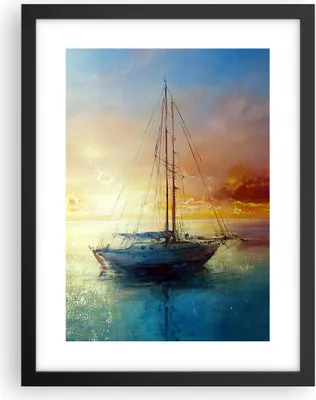 Produktbild von Gerahmtes Poster - Schwarzer Rahmen - Segelboot Westen die Sonne - 30x40 cm - Wand Bild - Wanddeko - Wandbilder - Wandposter - Bilderrahmen - Bilder - Kunstdruck - Wandbild - P2BPA30x40-4145