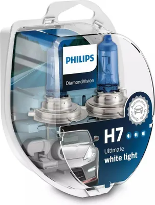 Product packaging for Philips Diamond Vision H7 headlight bulbs.