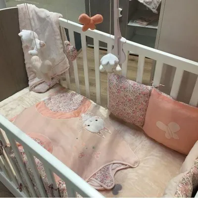 Image de Tour de Lit Bébé Lapinou, Microfibre 100% Polyester, Adaptable Lit 60x120 cm et 70x140 cm, Rose, 30 x 180 cm