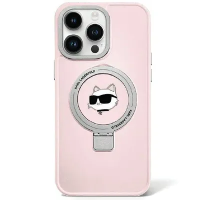 Productafbeelding van Telefoonhoesje Karl Lagerfeld, ringhouder, Choupette-design, MagSafe, voor iPhone 15 Pro Max - Roze