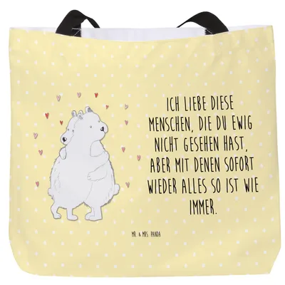 Produktbild von Mr. & Mrs. Panda Schultasche Eisbär Umarmen - Gelb Pastell - Geschenk, Tasche, Gute Laune, Laptoptasche, Strandtasche, Tragetasche, Tote Bag, Reisetasche