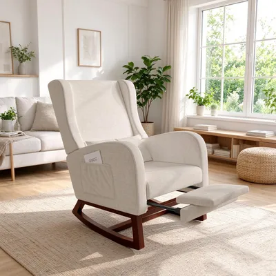 Produktbild von INONEFT Schaukelstuhl Relaxsessel mit Fußstütze Schwingsessel Wohnzimmersessel mit hoher Rückenlehne, Beige