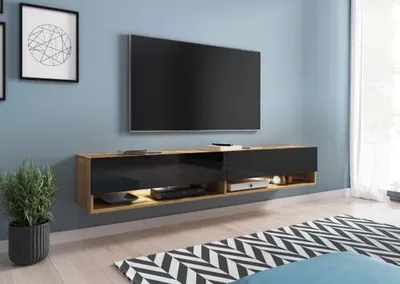 Produktbild von MINIO go for it, TV-Schrank, TV-Lowboard, "ANNE", 180cm, stehend, hängend, Wotan Eiche/ Schwarze Glanz Farbe