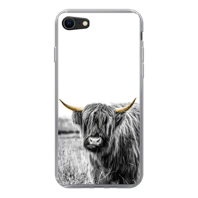 Produktbild von MuchoWow® Handyhülle Schutzhülle Hülle für iPhone 8 Schottischer Highlander - Gold - Schwarz - Weiß Silikon Softcase Handy Hülle - Schutzhaube