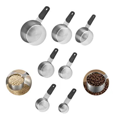 Produktbild von 7pcs stapelbares Messbecher-Set aus Edelstahl für trockene und flüssige Zutaten,Küchenhelfer und Küchenutensil,Metall-Messbecher für Kochen und Backen