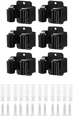 Produktbild von Famanu Besenhalter Set von 6 – Edelstahl Wandclips mit starker Klemkraft – Für Küche, Garage und Garten (schwarz)