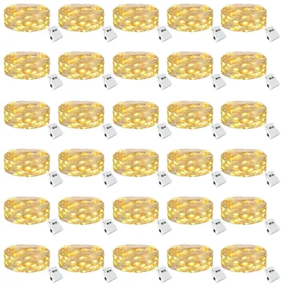Imagen del producto de 30 unidades de guirnalda de luces LED con batería, 2 metros, 20 luces LED, luz blanca cálida