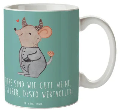 Produktbild von Mr. & Mrs. Panda Kaffeebecher Sturer Stier - Meeresbrise - Geschenk, Kaffeetasse, Geschenke Sternzeichen, bedruckt, Tierkreiszeichen, Humor, Teetasse, schöne tasse, Treue