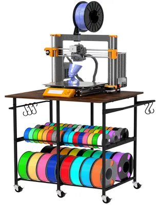 3D-Drucker-Ständer mit Filament-Regal, 3 Ebenen, rollbar, schwarz