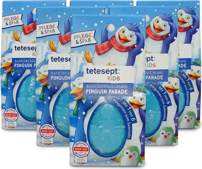 Produktbild von tetesept KIDS Badeüberraschung Pinguin Parade mit Sammelfigur 6x190g