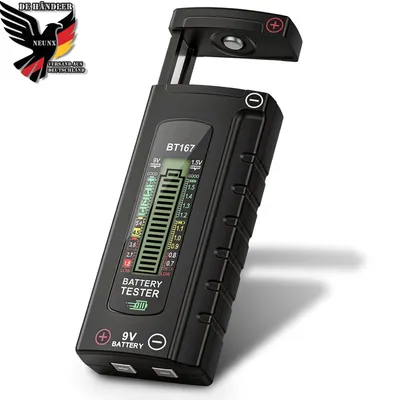 Produktbild von Digitaler Batterietester mit LCD‑Display, ohne eigene Stromversorgung, für AA AAA C D N Knopfbatterien 1,5V und 9V Blockbatterie Analog-Skala Anzeige