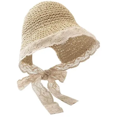 Produktbild von Kinder Sonnenhut Stro – Strandhut mit Spitze & Kinnband, UV-Schutz 49-53 cm