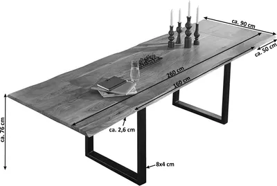 Produktbild von SAM® Esstisch Baumkante Akazie natur 160(260)x90 Ansteckplatten schwarz ADINA