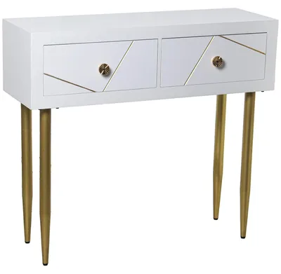 Imagen del producto de Mesa de entrada con 2 cajones, en blanco y dorado