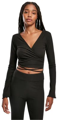 Imagen del producto de Camiseta de manga larga para mujer, modelo "Urban Classics Ladies Cropped Rib Wrapped", color negro, talla 4XL