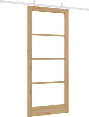 Image de Porte coulissante vidaXL, 93 x 211 cm, en bois massif de pin et en verre, finition naturelle