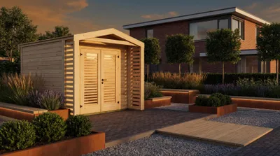 Produktbild von Gartenhaus Killarney, 300x300cm, Naturbelassen, 28mm, Rhombusvordach