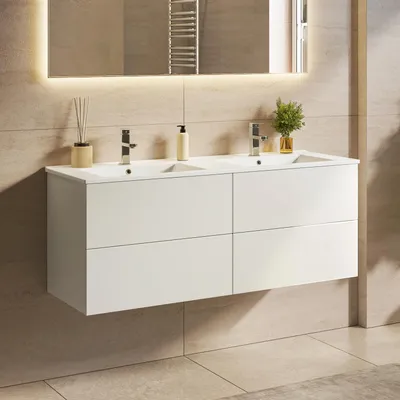 Produktbild von LOMAZOO Waschtisch NINEO 120 cm - Glänzend Weiß - Waschbecken Weiß