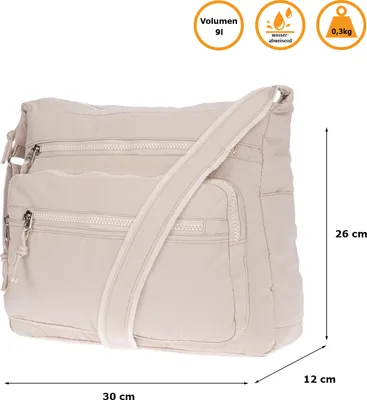 Produktbild von Große Damen Tasche Schultertasche Umhängetasche Henkeltasche Nylon Optik Bag Beige