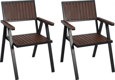 Obrázek produktu pro Set 2 zahradních židlí HWC-J95, hliník imitace dřeva - rám černá, tmavě hnědá
