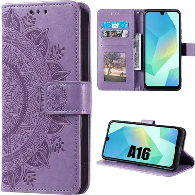Image de Coque pour Samsung Galaxy A16 5G/4G, Protection Rabat Cuir Synthétique Antichoc Violet Motif Mandala
