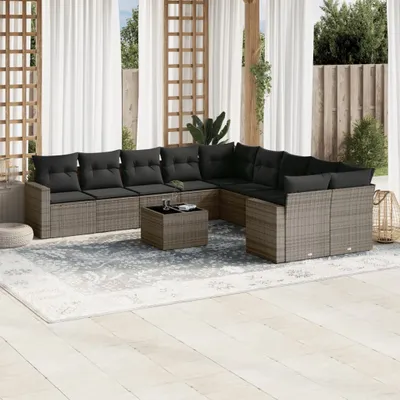Produktbild von 11-tlg. Garten-Sofagarnitur mit Kissen Grau Poly Rattan 3251857