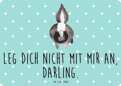 Produktbild von Mr. & Mrs. Panda Schild Stinktier Angriff DIN A3 - Türkis Pastell - Geschenk, Wildtier, Skunk, Drohung, Raubtier, wütend, Retro Blechschild, Türschild, tafel, Wandbild