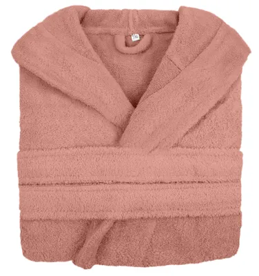 Zdjęcie produktu dla Szlafrok damski Robin L/XL w kolorze pudrowym, z kapturem, 100% bawełna, fason