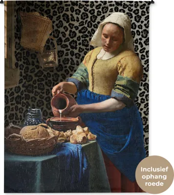 Produktbild von MuchoWow® Wandteppich Wandbehang Milchmädchen - Kunst - Pantherdruck - Vermeer - Gemälde - Alte Meister 150x200 cm Tapisserie Dekoration Wandtuch - Wandaufhängung - Moderner