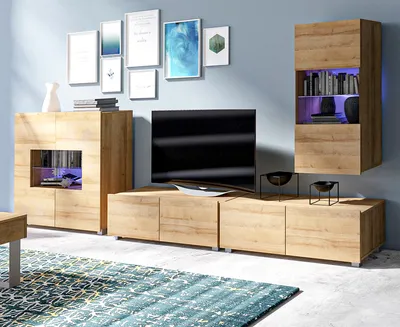 Image de AX LIVING Meuble-paroi Salon Kossana 17 - Moderne en chene doré