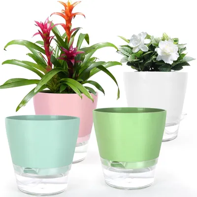 Immagine prodotto di Vasi da fiori con sistema di irrigazione, confezione da 2, autoirriganti, ideali per giardino e balcone