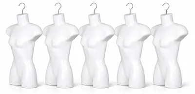 Produktbild von 5 x Torso weiblich Teenager 60 cm Weiß – Damentorso Kunststoff Oberkörper Halbplastik – Mädchentorso Halbschale Damenbody Schaufensterpuppe Haken Dekotorso