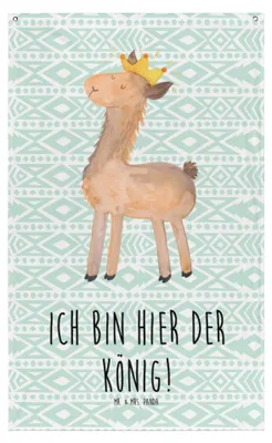 Produktbild von Mr. & Mrs. Panda Tapisserie Lama König - Aztekenblau - Geschenk, Wandteppich, Chef, Wandtuch, Papa, Boho, Vorgesetzter, Kollegin, Wandbild, Mama, Gobelin