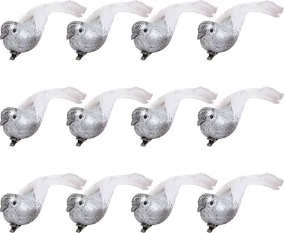 Image de 12 PCS Simulation d'oiseaux en argent pour la décoration de la maison, du jardin et du mariage