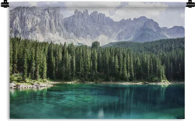 Produktbild von MuchoWow® Wandteppich Wandbehang Berge - Bäume - Wasser 90x60 cm Tapisserie Dekoration Wandtuch - Wandskulpturen - Bildteppich