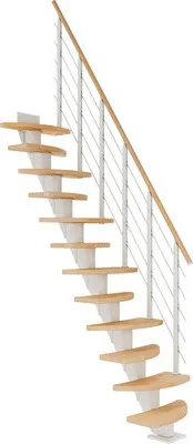 Produktbild von Pertura Mittelholmtreppe Aris Buche Leimholz Weiß variabel 64 cm 13 Stufen / 14 Steigungen Relinggeländer Weiß (RAL 9010
