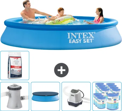 Produktbild von Intex runder aufblasbarer Easy Set-Schwimmpool – 305 x 61 cm – Blau – inklusive Pumpe Abdeckung - Salzwassersystem - Filter - Poolsalz