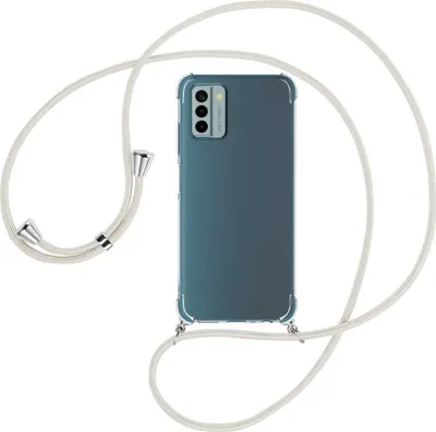 Produktbild von Handykette Backcover-Schutzhülle mit Band (Metall silberfarben) für Nokia G22 (6.5'') - broken white